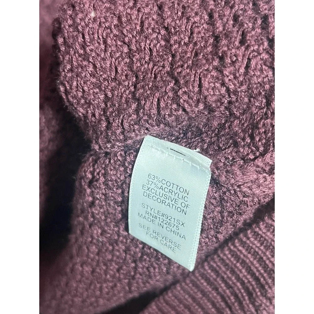 Lety & Me Women's Burgundy Knit Sweater Size S with Tan Elbow Patches